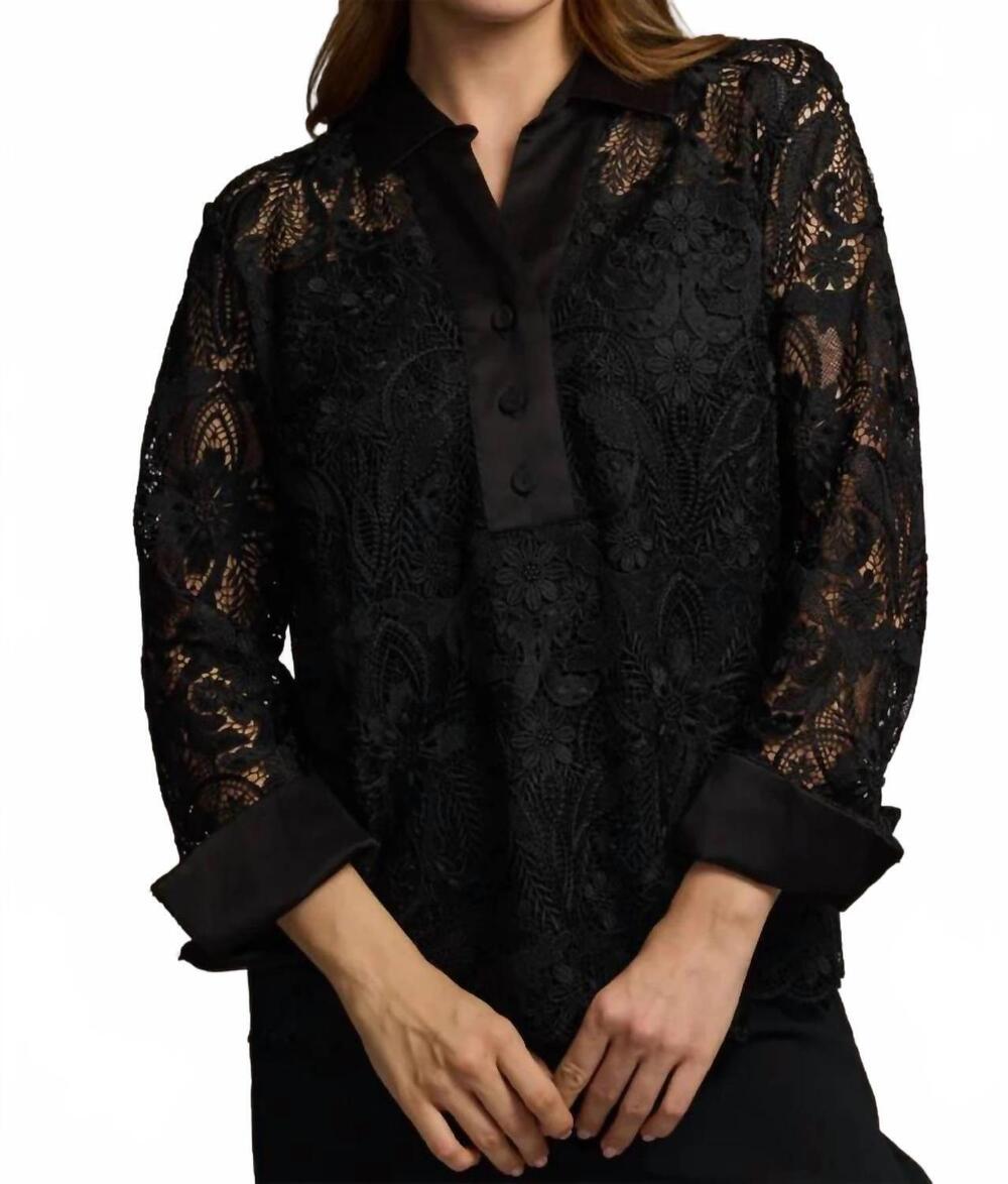 NEW HINSON WU aileen 3/4 sleeve lace shirt in black